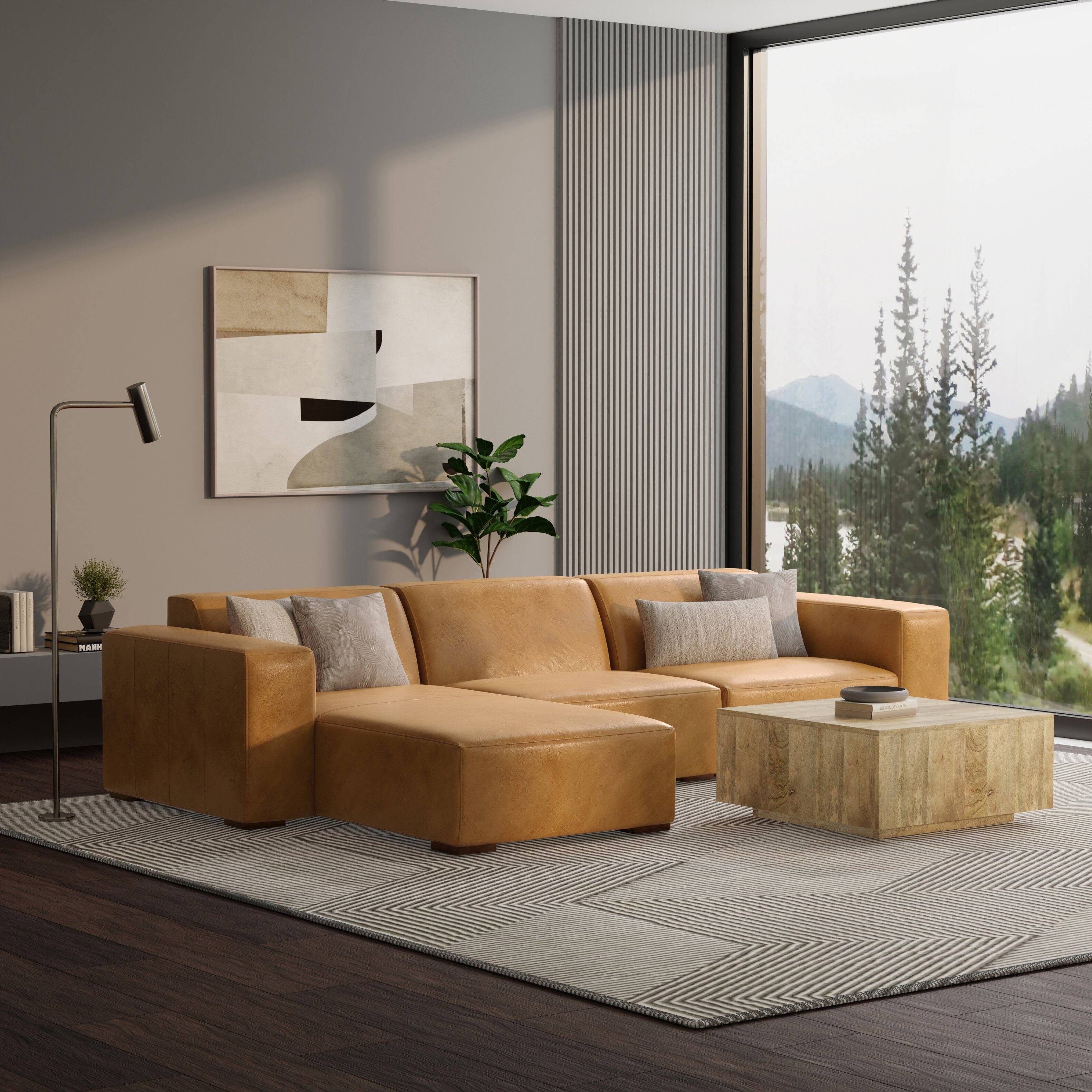 Angle. Simpli Home - Rex Corner Sofa Module in Genuine Leather - Sienna.