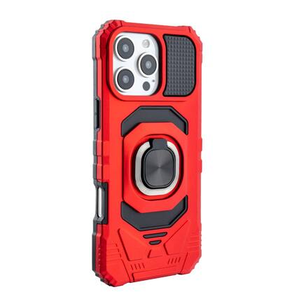 Front. Reiko - Kickstand Ring Holder Tpu Shockproof Case For Iphone 16 Pro Max In Red - Red.