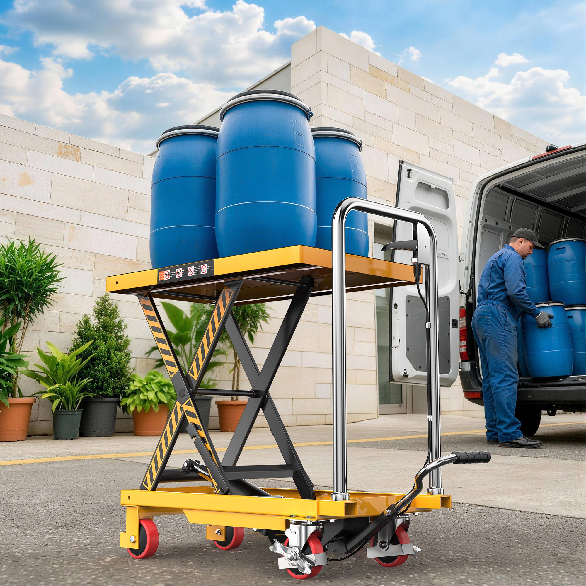 Alt View 4. Tera - Tera Foldable Hydraulic Lift Table Cart: 330lbs Capacity 28.5" Lifting Height Single Scissor Lift for Material Handling - Yellow.