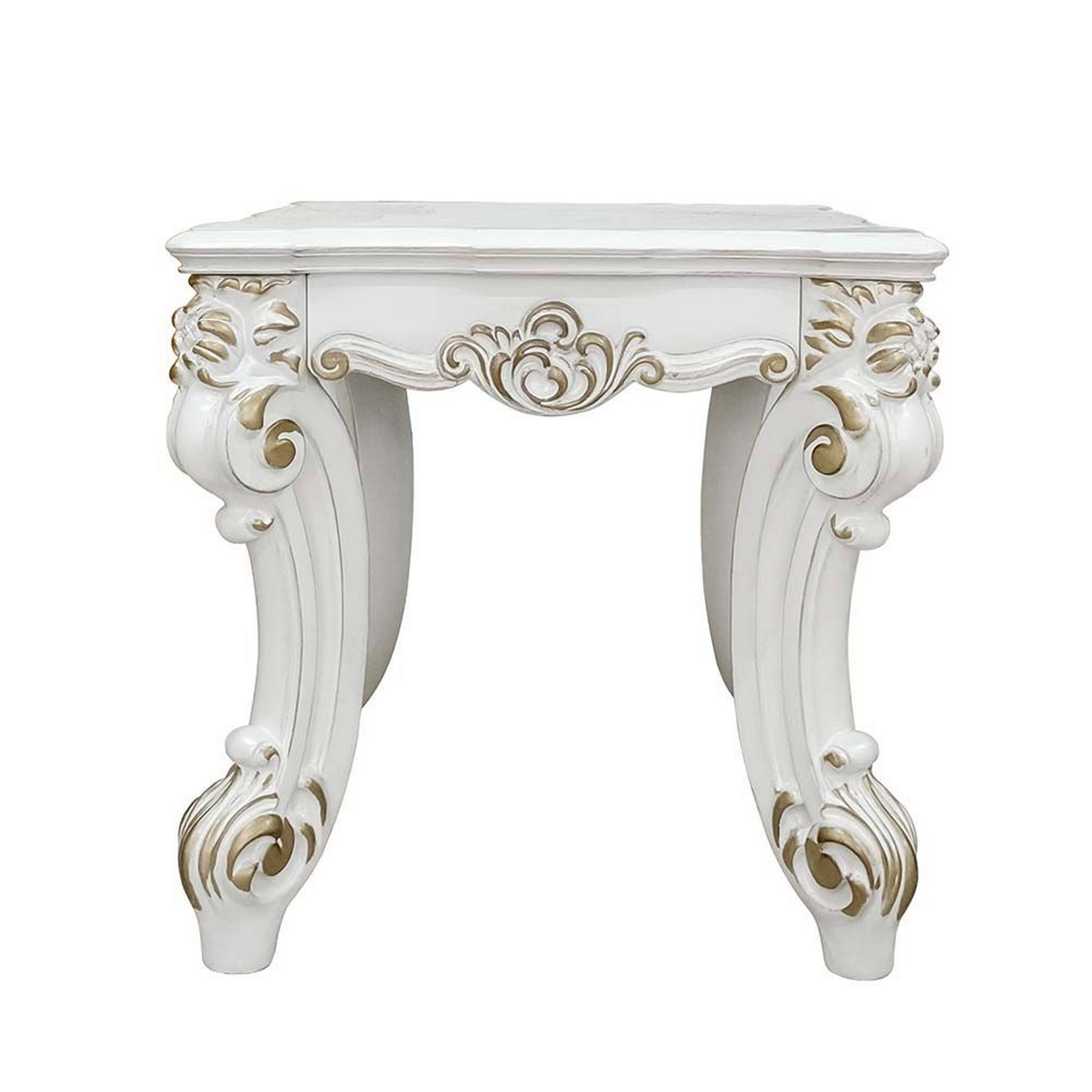 Alt View 1. Manhattan Lane - Jess 26 Inch Side End Table, Traditional Scrolled Legs - White, Gold.