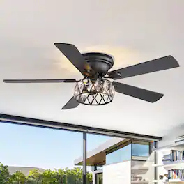 Breezary - 52-Inch Stylish Surface Mounted Ceiling Fan with E12 Lighting DC Motor Remote Control Timer Function - 52-inch Black & Walnut