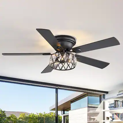 Front. Breezary - 52-Inch Stylish Surface Mounted Ceiling Fan with E12 Lighting DC Motor Remote Control Timer Function - 52-inch Black & Walnut.