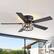Angle. Breezary - 52'' Flush Mount Ceiling Fan with Light Kit, Low Profile Indoor Crystal Fan, 5 Blades, 6-Speed DC Motor, Remote, Timer - Black with Two-tone Wood Grain Blades.