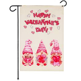 G128 - Happy Valentine's Day Three Hat Gnomes 12 x 18 in Burlap Garden Flag with Pole Sleeve - Assorted Colors