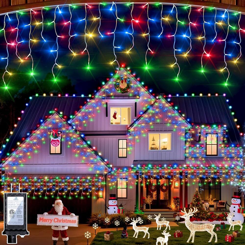MOSZAR LLC - Multicolor 670 LED Christmas Curtain Lights, 66 ft, 12 Modes, Timer