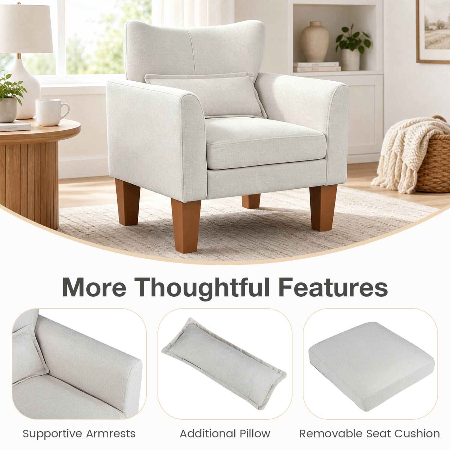 More Thoughtful Features
Supportive Armrests
Additional Pillow
Removable Seat Cushion
