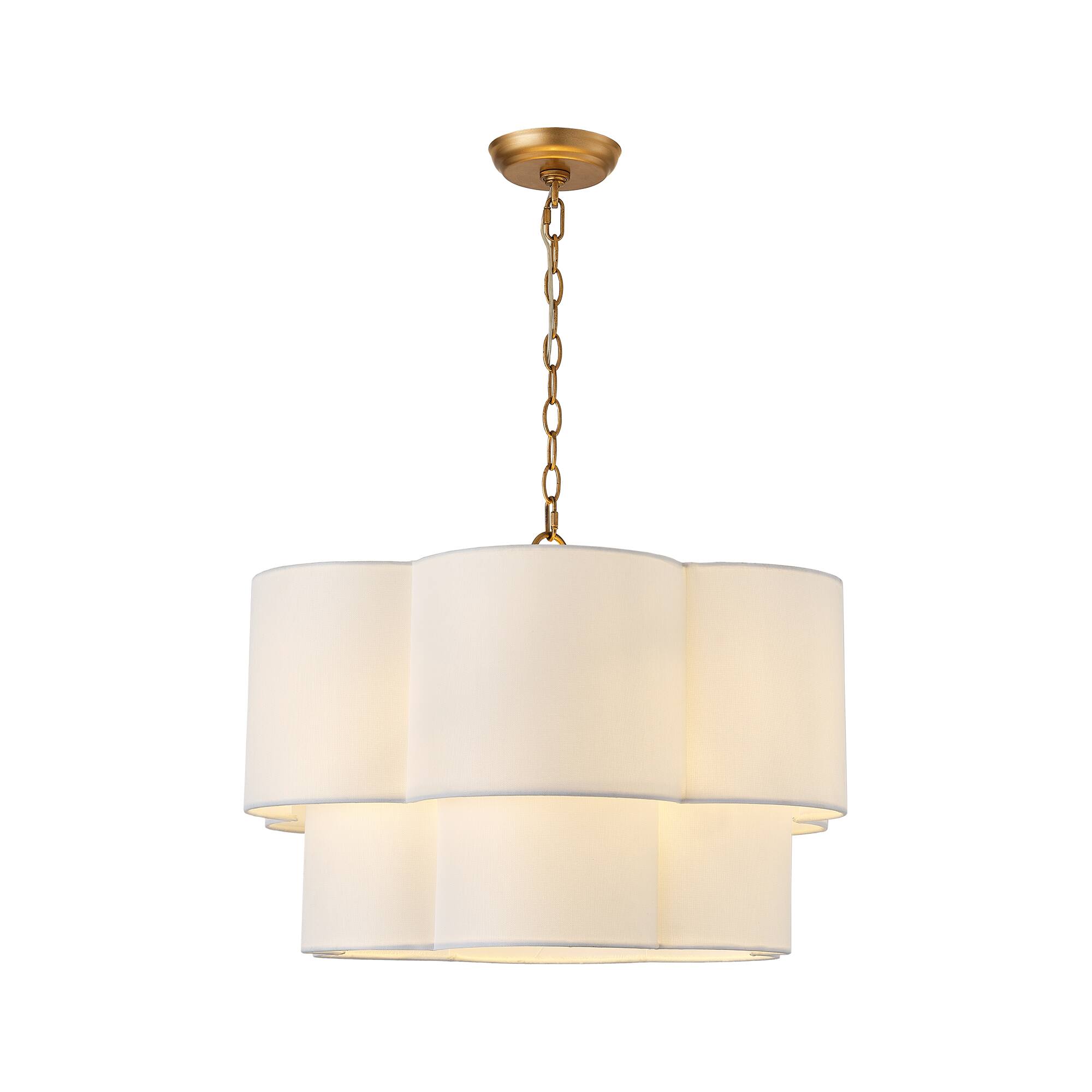 Alt View 1. Parrot Uncle - 23 Inch Modern Fabric 2 Tier Scalloped Chandelier 6 Light Pendant Light with Adjustable Chain - White.