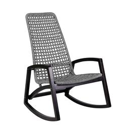 Armen Living - Griffin Outdoor Patio Rocking Chair in Dark Eucalyptus Wood and Rope - Gray