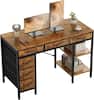 Front. Bestier - 55-inch Computer Desk with 6 Fabric Drawers, Adjustable Storage Shelf,Metal Desk for Home Office & Gaming - brown.