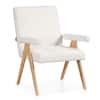 Front. Costway - 1 PCS Mid-Century Modern Accent Chair with Solid Rubber Wood Frame and Padded Armrests - Beige + Natural.