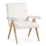 Costway - 1 PCS Mid-Century Modern Accent Chair with Solid Rubber Wood Frame and Padded Armrests - Beige + Natural