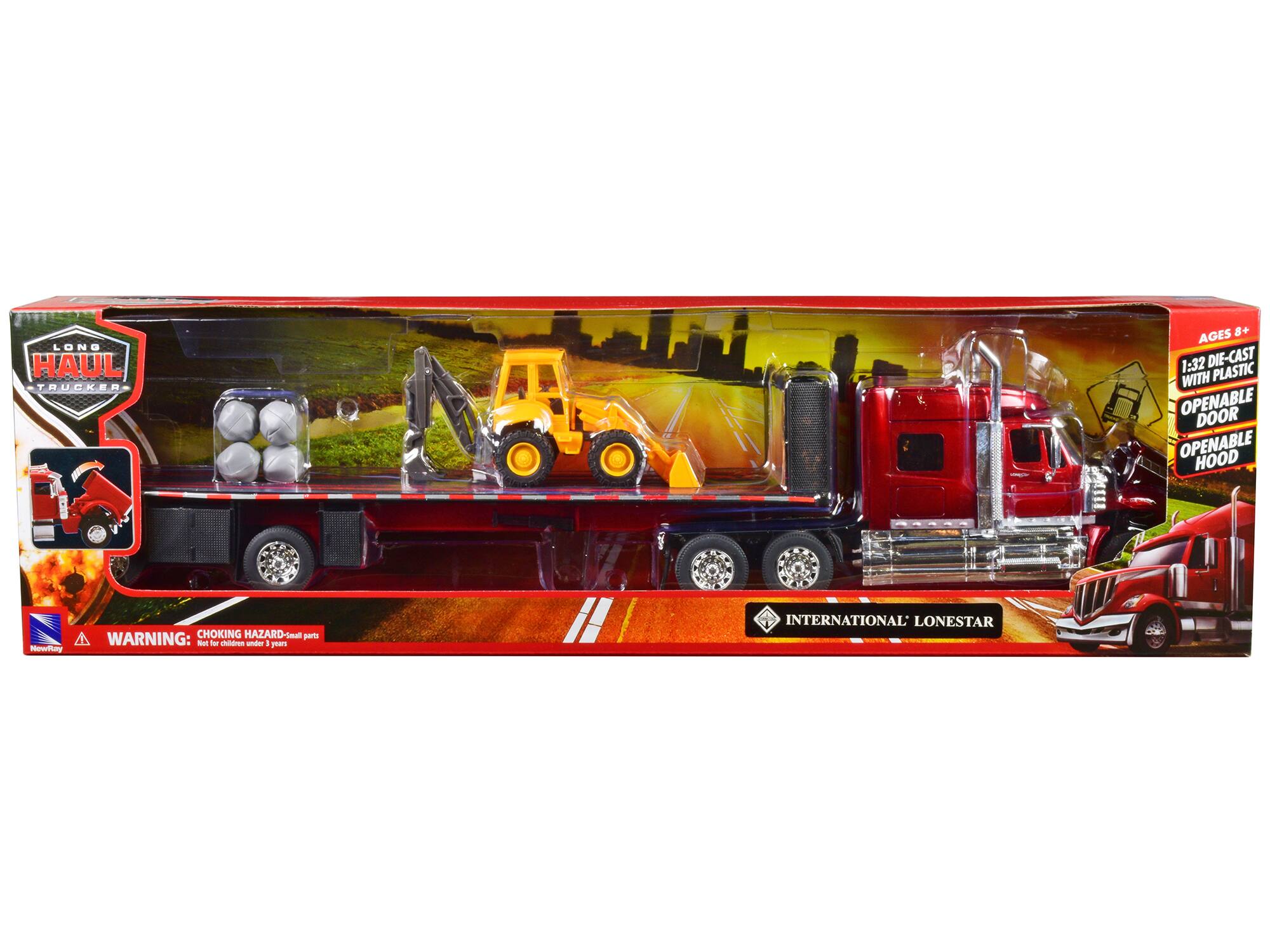 LONG HAUL TRUCKER  
AGES 8+  
1:32 DIE-CAST WITH PLASTIC  
OPENABLE DOOR  
OPENABLE HOOD  
WARNING: CHOKING HAZARD - small parts Not for children under 3 years  
INTERNATIONAL LONESTAR