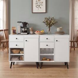 Costway - 2PCS Buffet Cabinet with Storage, 31" Sideboard Credenza with Door, Open Compartments - White