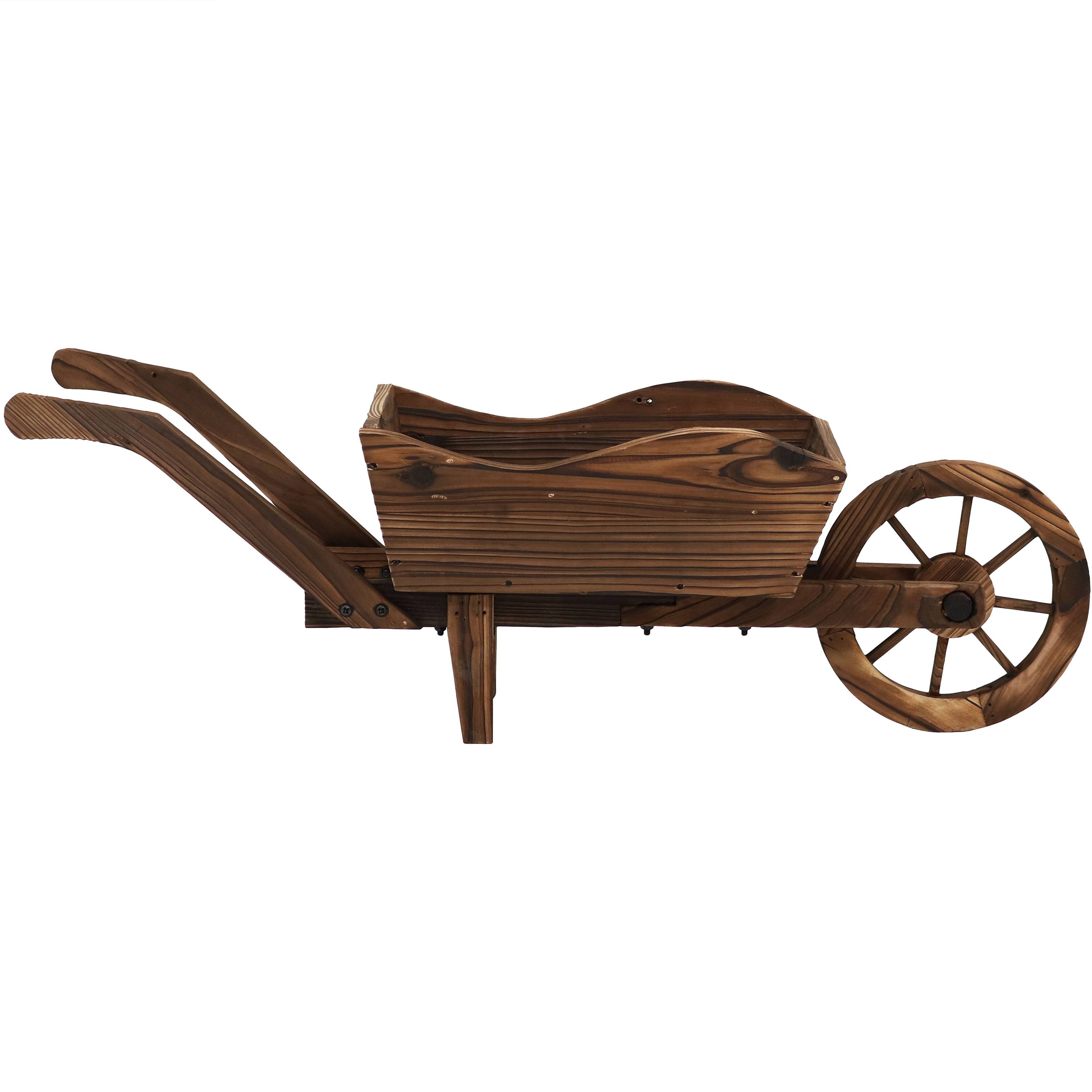 Alt View 10. Sunnydaze - Natural Wooden Fir Decorative Wheelbarrow Garden Planter - Brown.