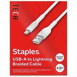 Staples TECH - Lightning to USB-A Charging Cable, 6.6 ft., White (ST62331) - White