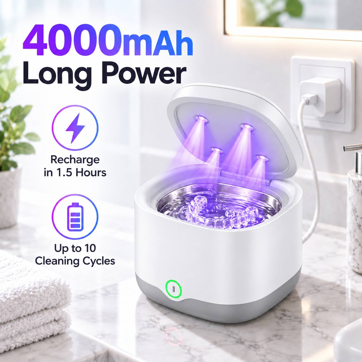 4000mAh Long Power

Recharge in 1.5 Hours

Up to 10 Cleaning Cycles