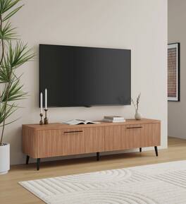 Spaco - 69" Fluted TV Stand for 75 Inch TVs, Mid Century Modern, 2 Storage Drawers, for Living Room - Maple