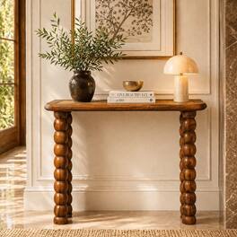 Artisan Furniture - Solid Wood Spindle Rattan Console Table - Brown