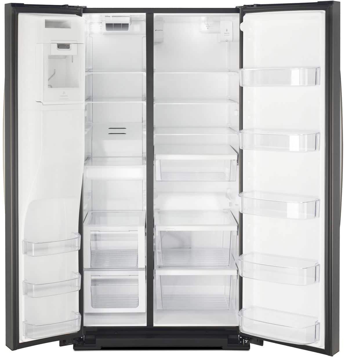 The image features a stainless steel refrigerator with a water dispenser on the door. The water dispenser has a digital panel with various options, such as different types of water and temperature settings. The refrigerator is a modern appliance that provides convenience and customization for users.