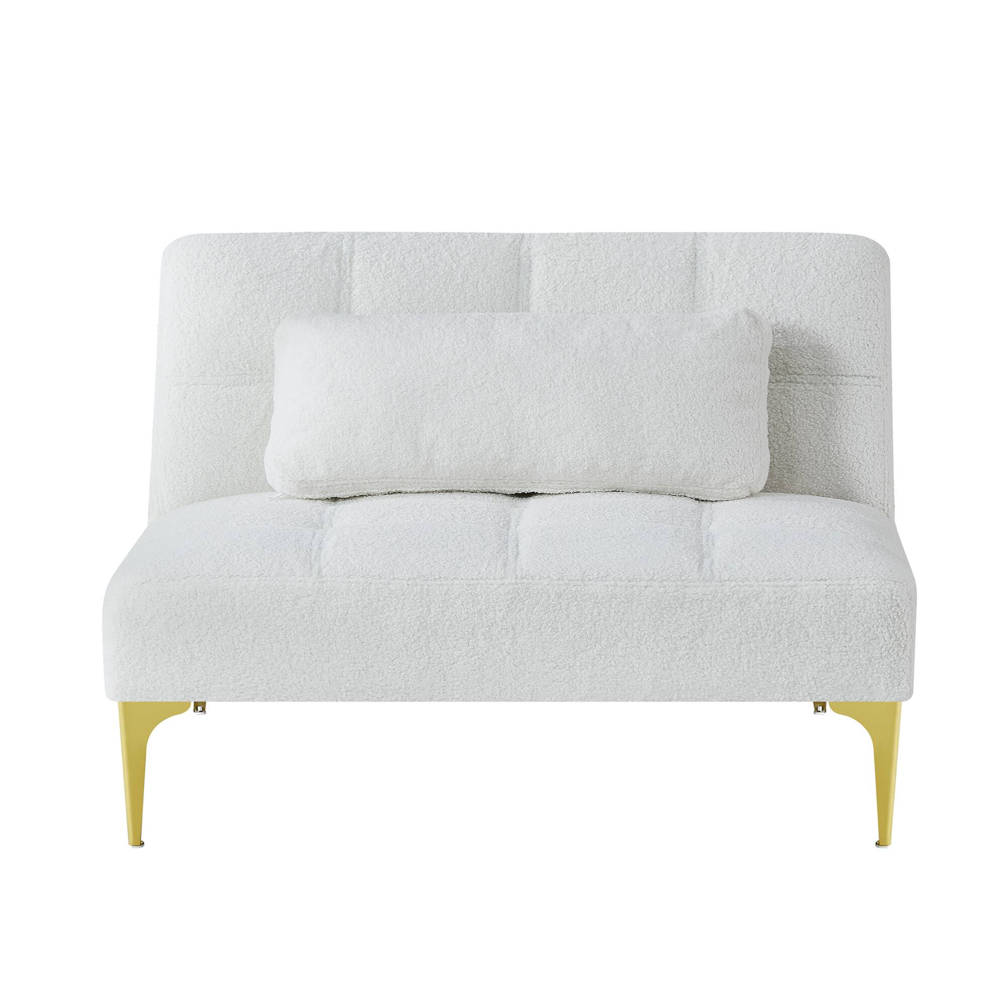 Alt View 2. GOODSILO - Convertible Sofa Bed Futon with Golden Metal Legs and Soft Fabric in Light Color - White Teddy.
