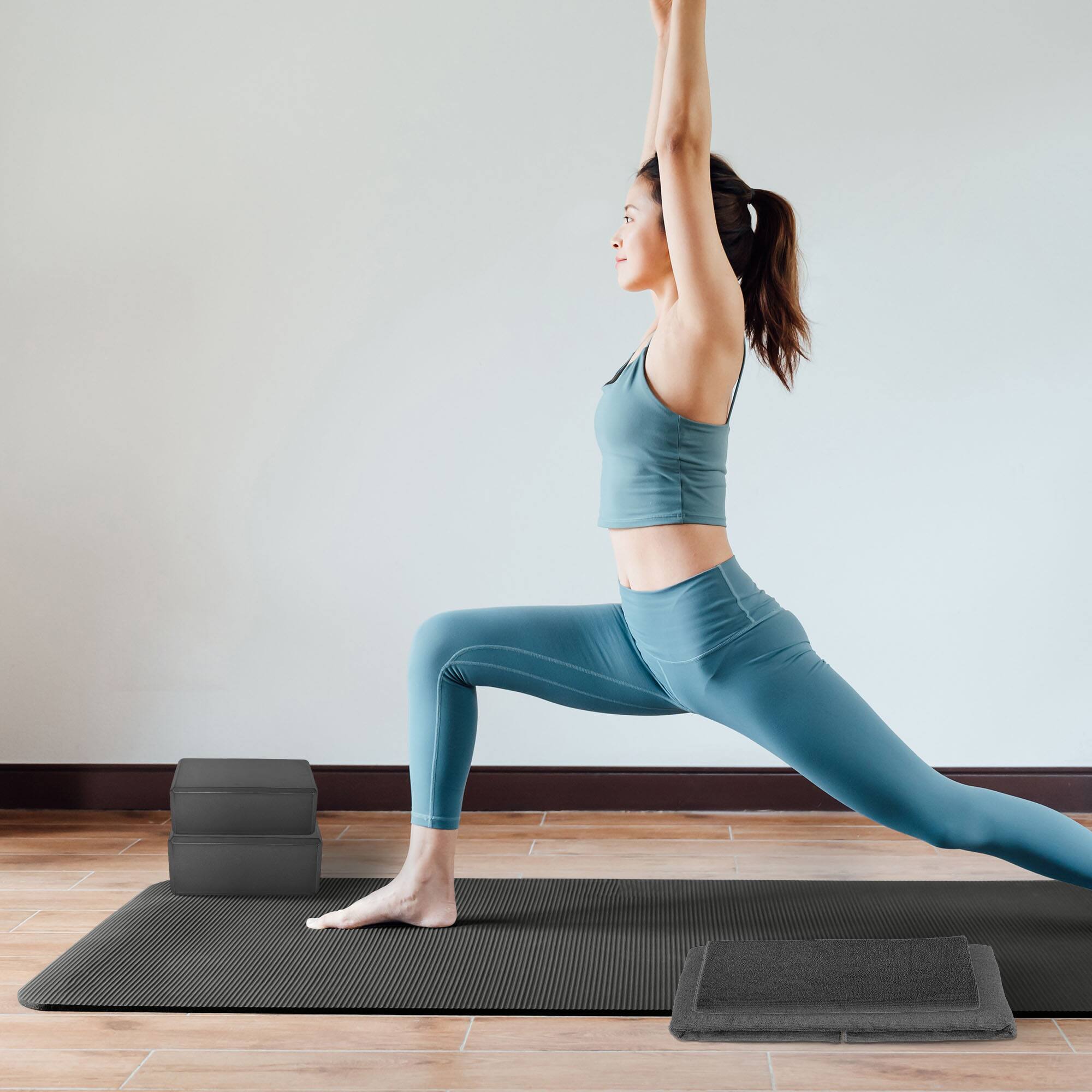 Alt View 4. BalanceFrom Fitness - BalanceFrom Fitness 7 Piece Yoga Set with Mat, Stretch Strap, & Knee Pad, Gray - Gray.
