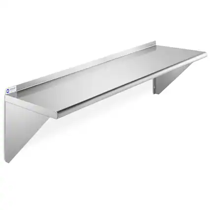 Front. GRIDMANN - 48 x 12-in NSF Stainless Steel Wall-Mount Shelf - Silver.