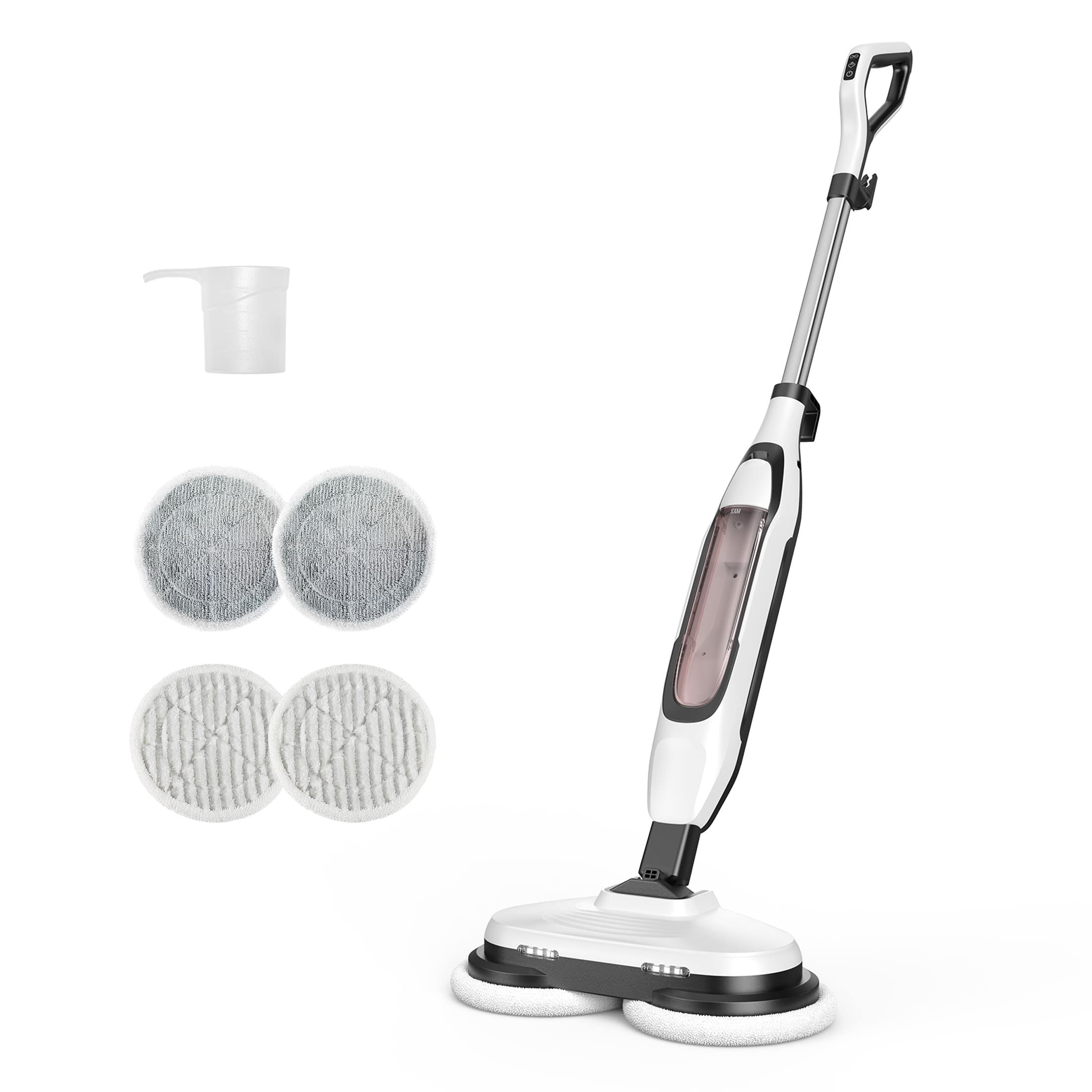 Sweetcrispy - All-in-One Steam Mop, Multi-Surface Cleaner with Rotating Pads, LED Lights, 4 Modes, Swivel Steering, 16.4 FT Cord - White