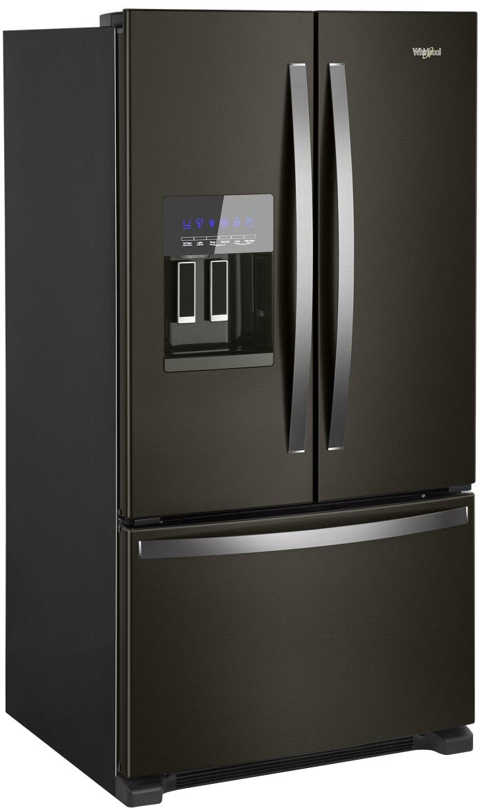 Angle View: GE - 27.0 Cu. Ft. French Door Refrigerator with Internal Water Dispenser - High Gloss Black