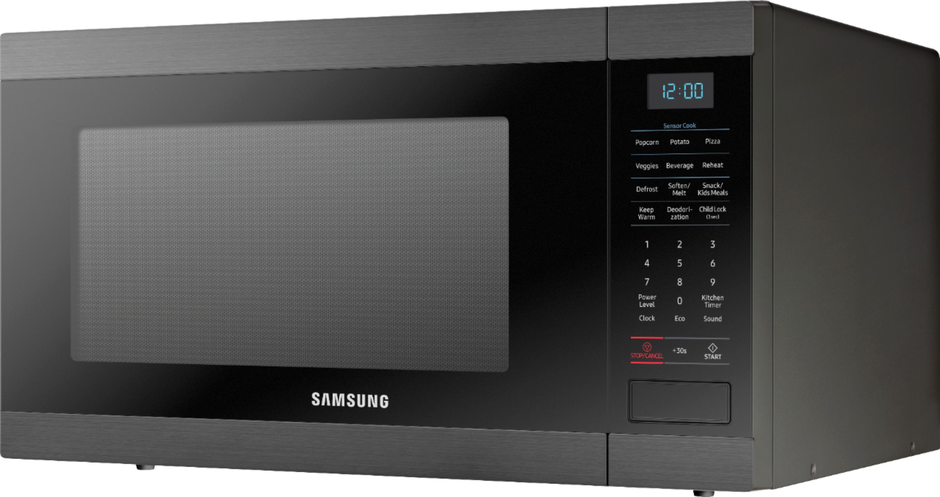 Left View: Samsung - 1.9 Cu. Ft. Countertop Microwave with Sensor Cook - Black stainless steel