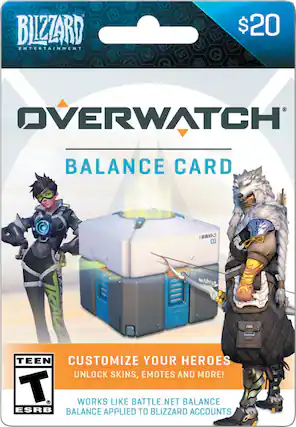 Front. Blizzard Entertainment - Balance $20 Overwatch Gift Card.