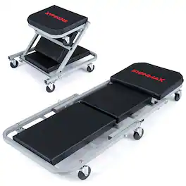 Costway - Ironmax 40" 2-in-1 Mechanic Creeper & Z-Seat with 6 Swivel Casters, Locking Pin, Thick Pad - Black and Gray