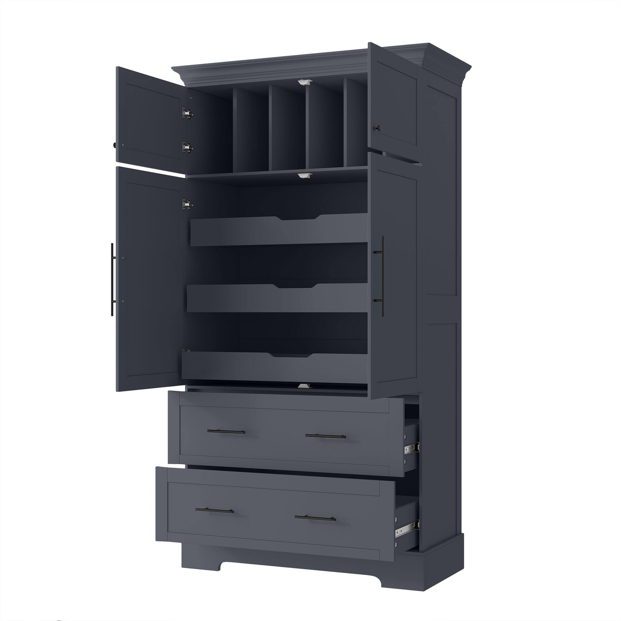 Alt View 7. Forest'nSky - 72.6" Farmhouse Kitchen Pantry, 40" Wide with Pull-Out Trays & Cake Pan Storage Organizer, Grey - Grey.