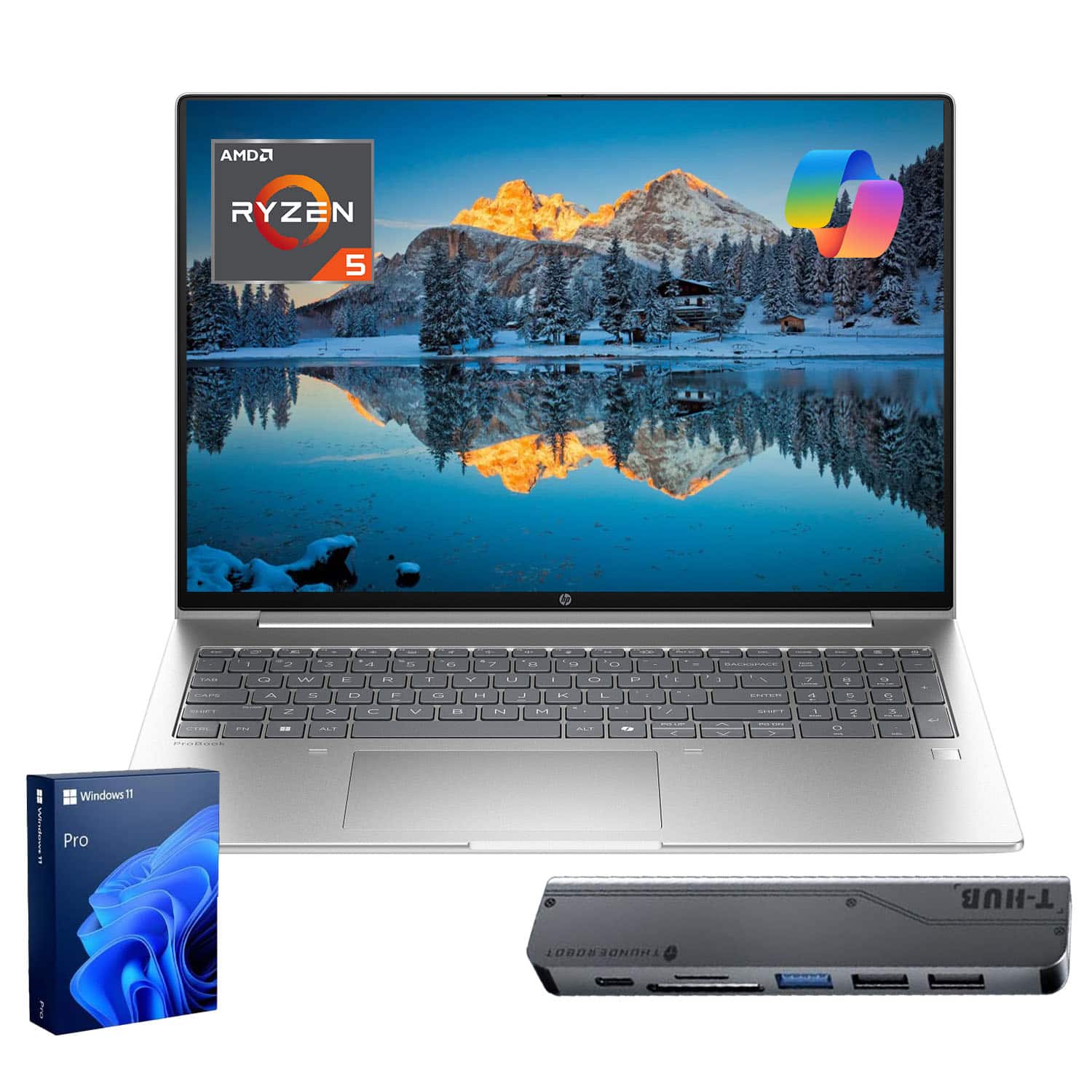 HP - ProBook 465 16" FHD+ Laptop - AMD Ryzen 5 7535U, 32GB RAM - 2TB SSD - Backlit Keyboard - Thunderobot 7 in-1 USB-C Hub - Silver