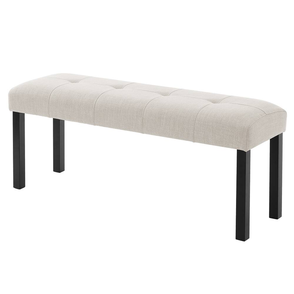 Alt View 3. Ropilly - Ropilly Tufted Dining Bench, Farmhouse Upholstered Entryway Bench with Black Rubber Wood Legs, Forty Seven Inch, Beige - Beige.