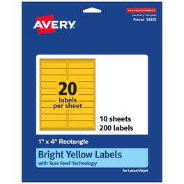 Avery - Printable Rectangle Labels, Bright 1" x 4", 200ct - Yellow