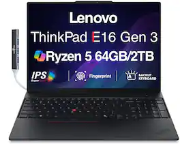 Lenovo - Upgraded - ThinkPad E16 Business Laptop, 16" FHD+ Anti-Glare, Ryzen 5 230, 64GB DDR5, 2TB SSD, FP, Backlit KB, Win11P) w/USB Hub - Black