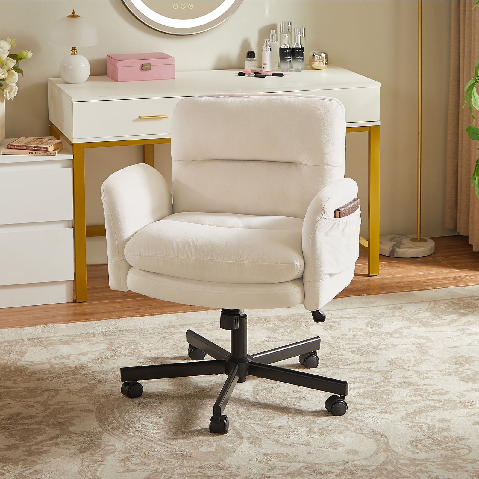 Front. Bestier - Ergonomic Criss Cross Office Chair, Adjustable Armrest Vanity Chair with Wheels, Ergonomic Chair for Home Office Bedroom - White.