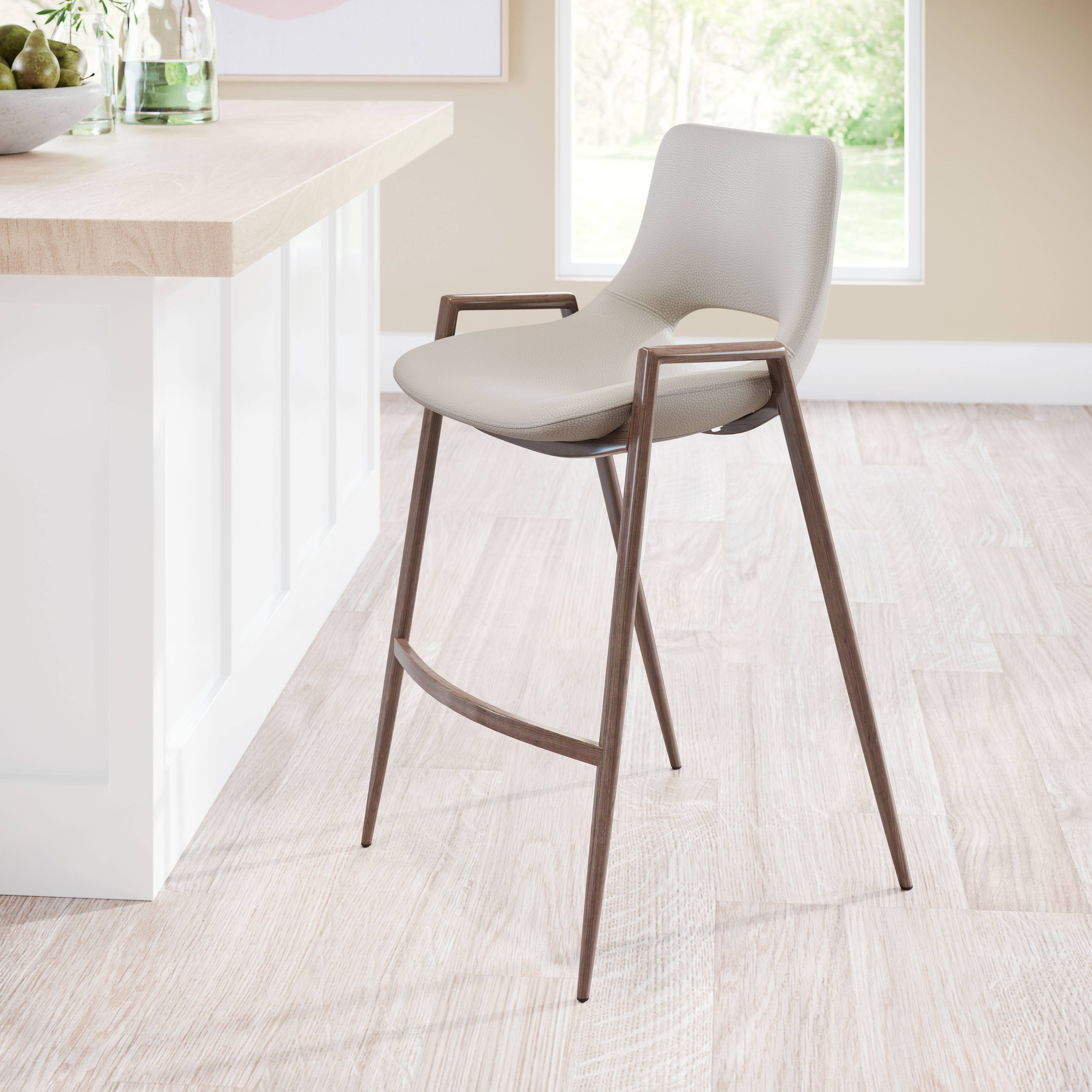 Angle. Hivvago - Desi Counter Stool (Set of 2) Beige & Walnut - Beige & Walnut.