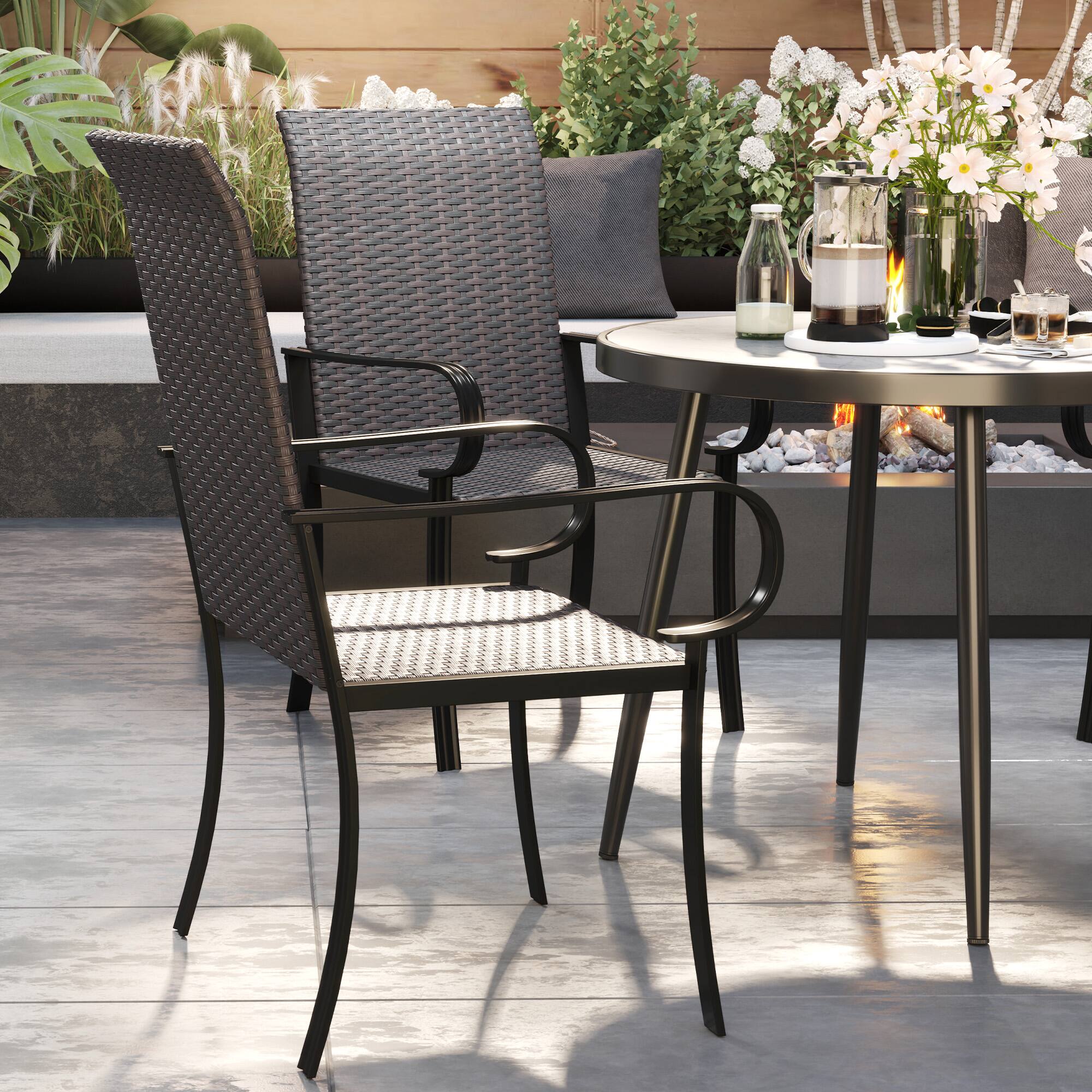 Alt View 8. Outsunny - Set of 4 Outdoor Wicker Dining Chairs, All-Weather Rattan Armchairs with Armrests, Steel Frame - Brown.