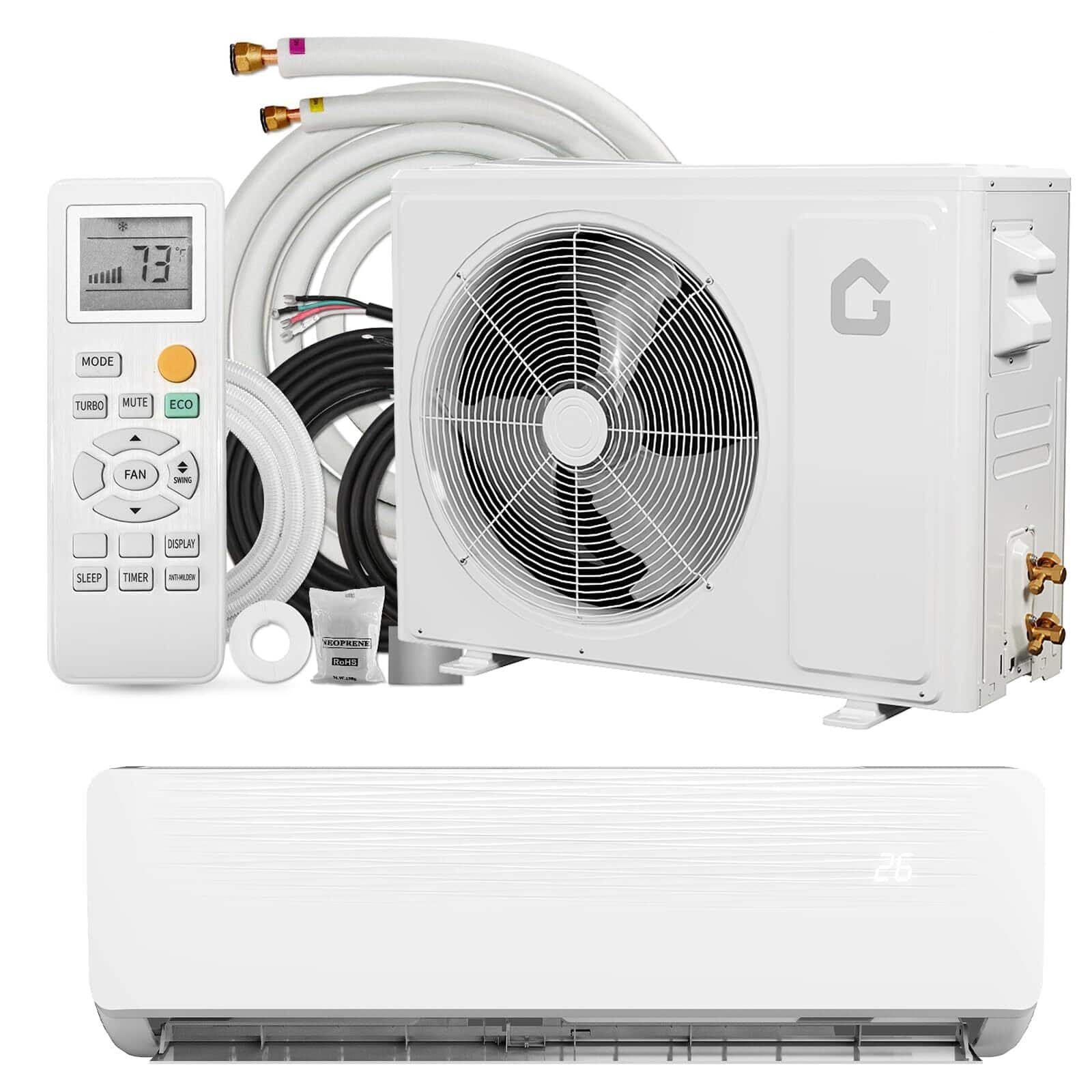 Jojoka - 18000 BTU Mini Split Ductless System Air Conditioners w/ Heating System 19SEER2 Inverter & Installation Kits 208V-230V - White