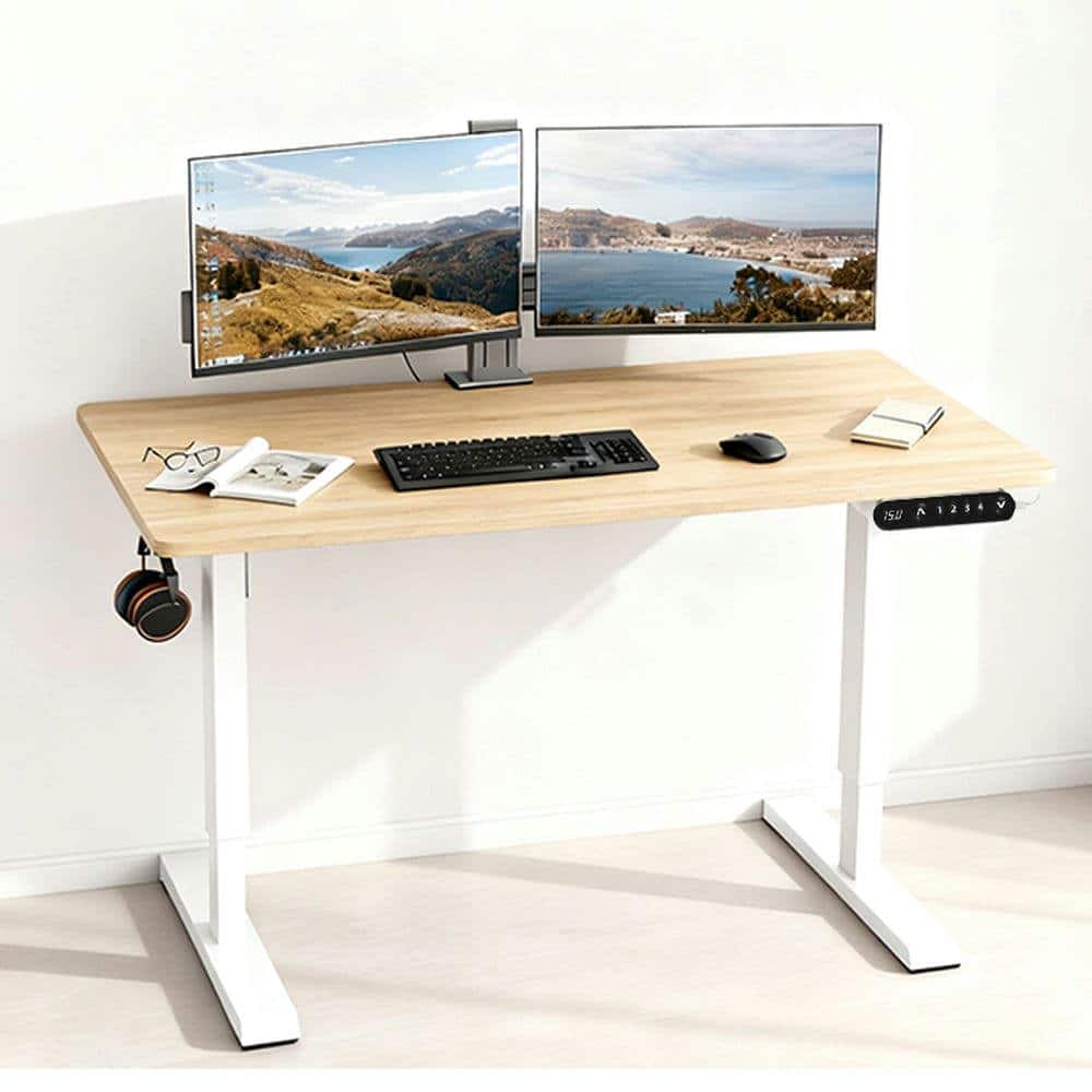 Kadyn - 55" Double Beam Electric Standing Desk Frame with Single Motor & Sliced Board, Adjustable - White