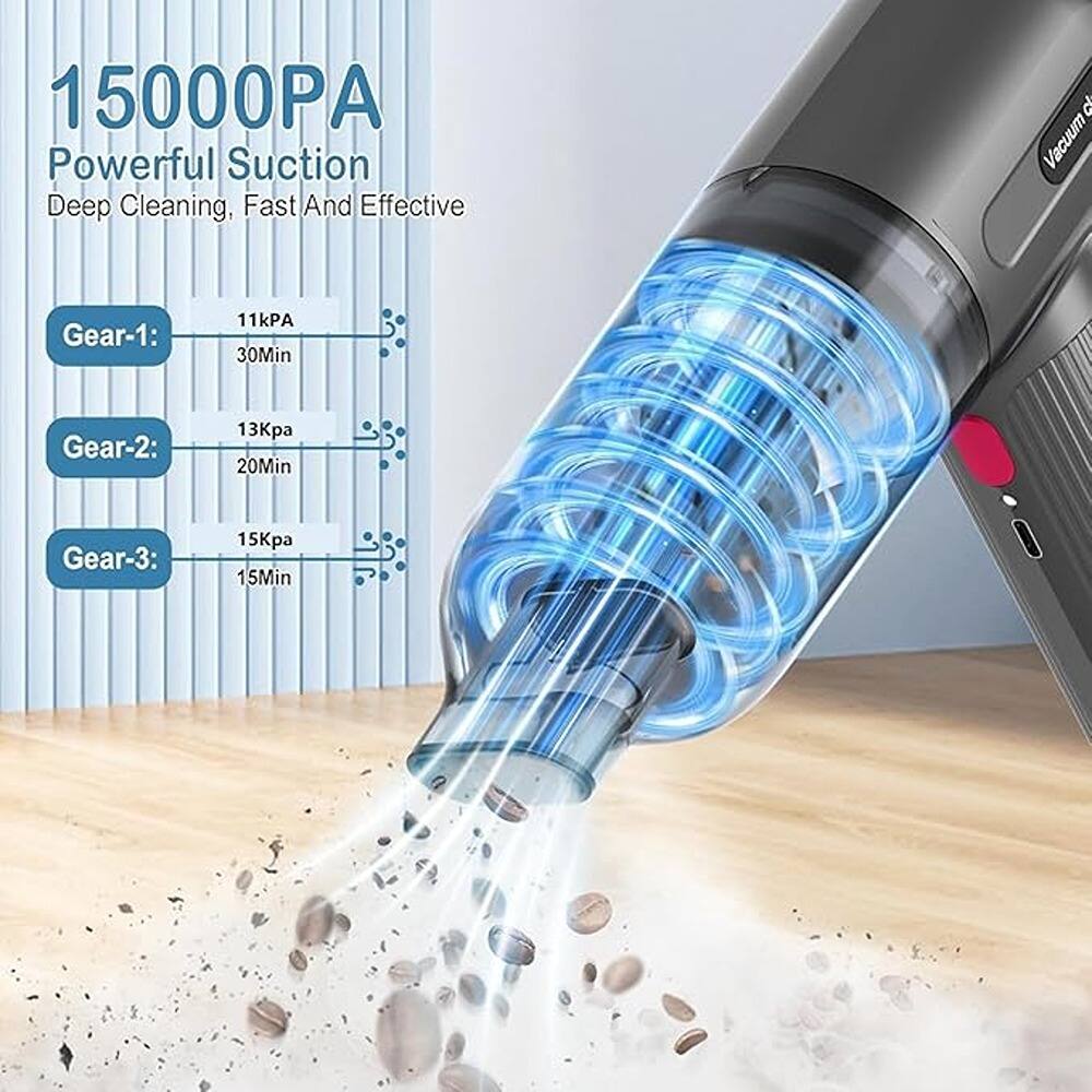 15000PA
Powerful Suction
Deep Cleaning, Fast And Effective
Gear-1: 11kPA 30Min
Gear-2: 13kPa 20Min
Gear-3: 15kPa 15Min