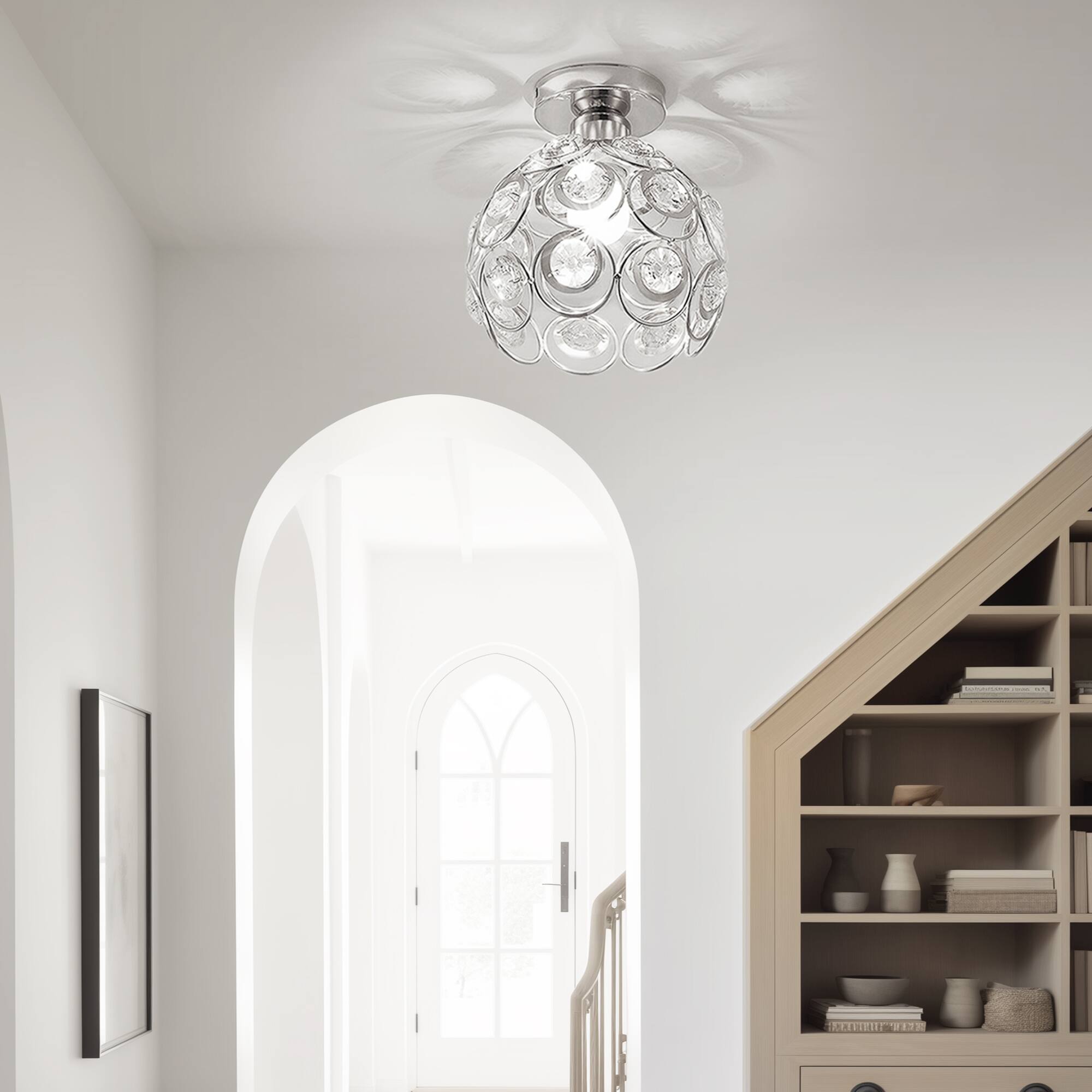 Alt View 1. Jandcase - JANDCASE Silver Crystal Semi-Flush Mount Ceiling Light, E26 Socket, Non-Integrated Bulbs for Entryway Hallway - Silver.