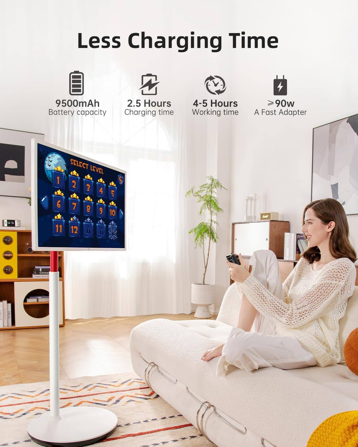 Less Charging Time

9500mAh Battery capacity
2.5 Hours Charging time
4-5 Hours Working time
≥90w A Fast Adapter

SELECT LEVEL
1 2 3 4 5 6 7 8 9 10 11 12