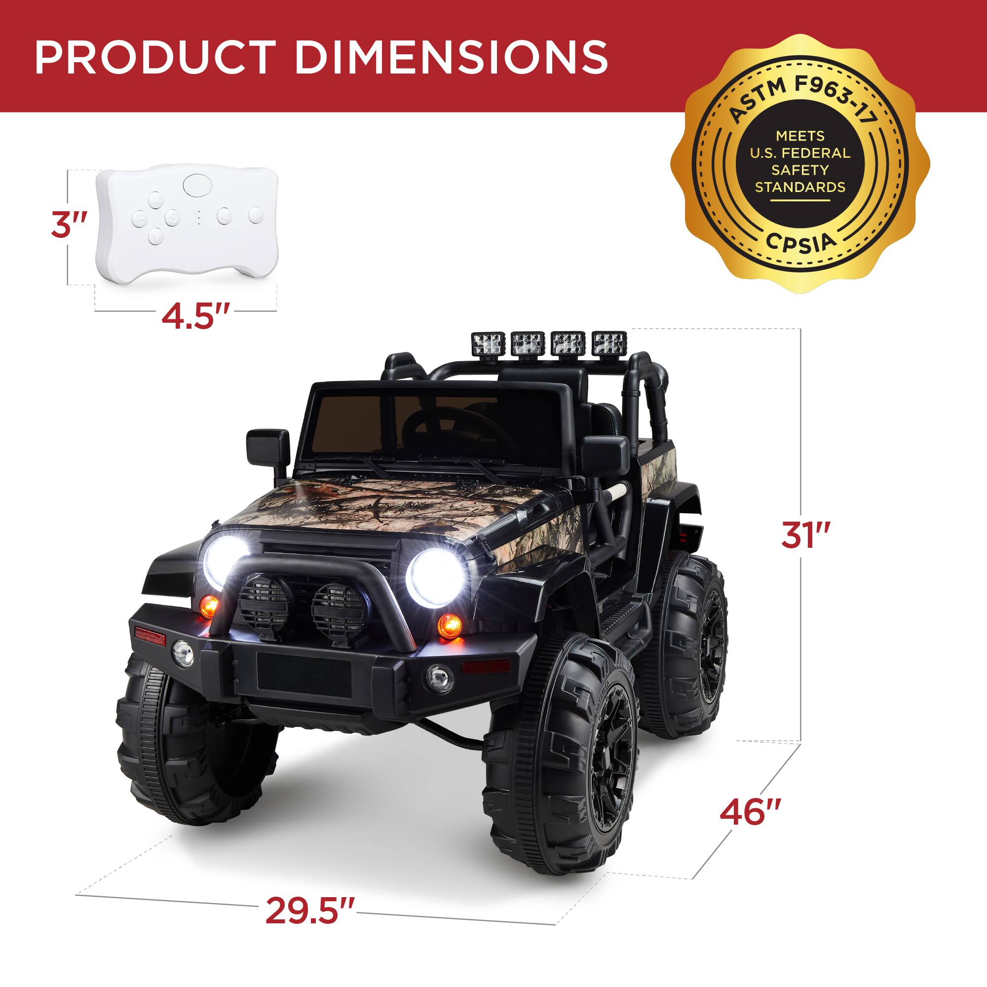 PRODUCT DIMENSIONS ASTM F963-17 MEETS U.S. FEDERAL SAFETY STANDARDS

3" | 4.5" | 31" | 46" | 29.5"