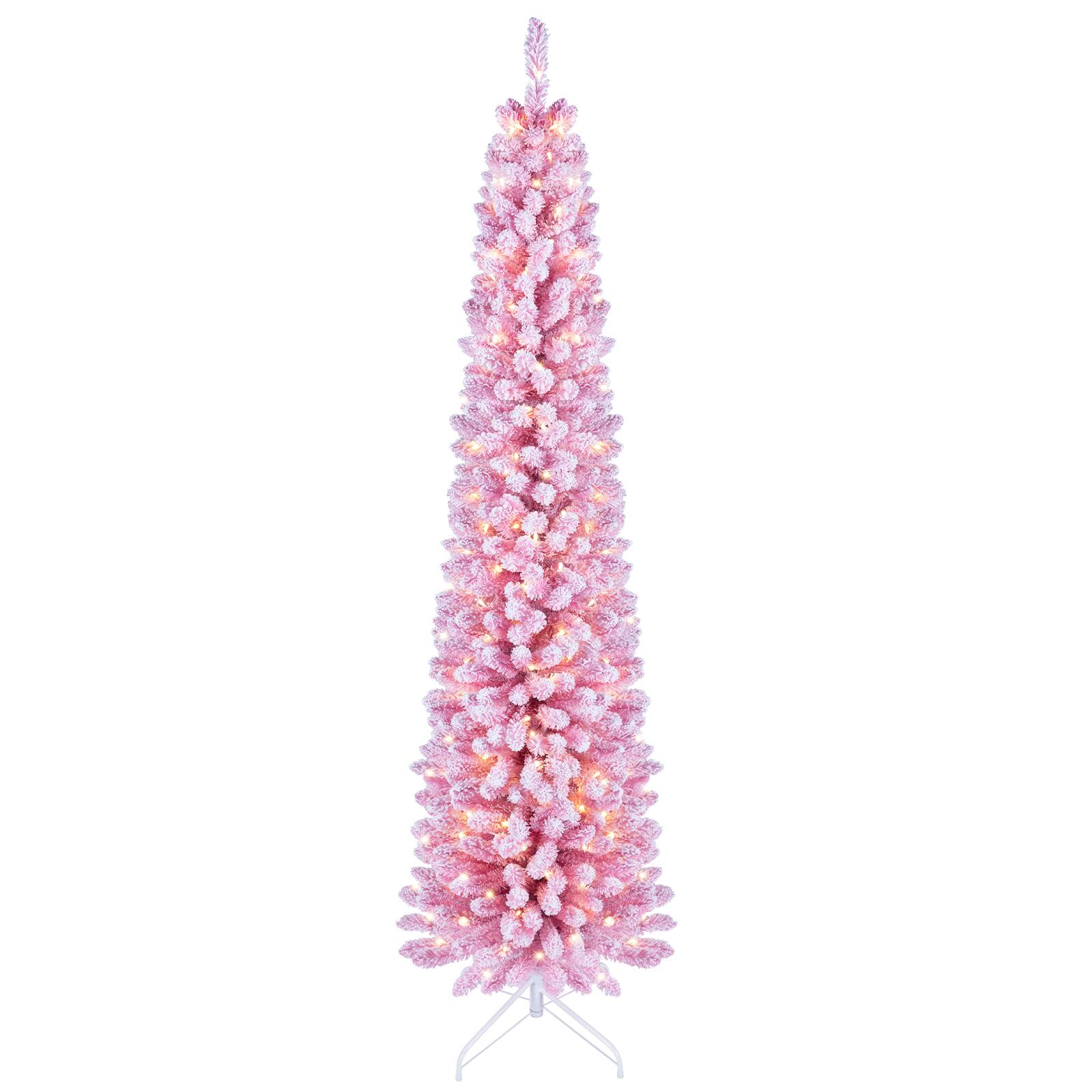 Alt View 1. Costway - Costway 7 FT Artificial Fir Xmas Tree with 523 Full Branch Tips, 190 Warm LED Lights - Light Pink.