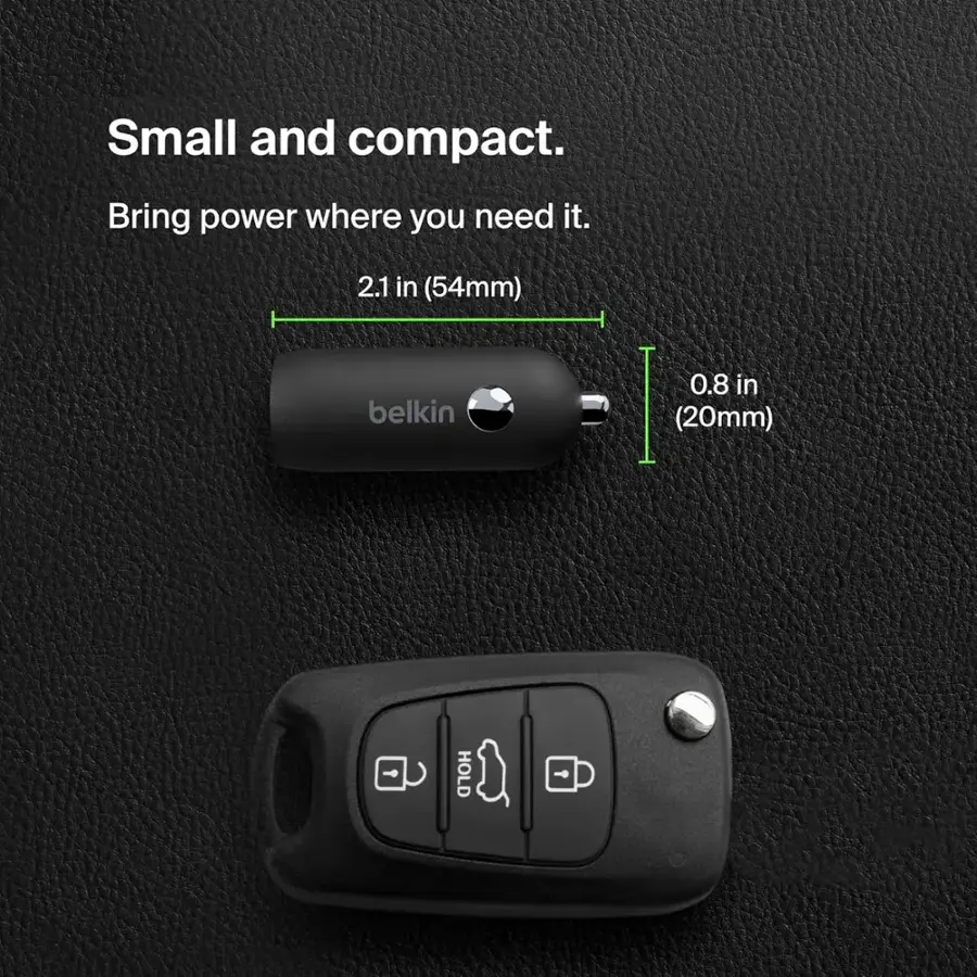 Small and compact. Bring power where you need it. 2.1 in (54mm) belkin 0.8 in (20mm) HOLD.