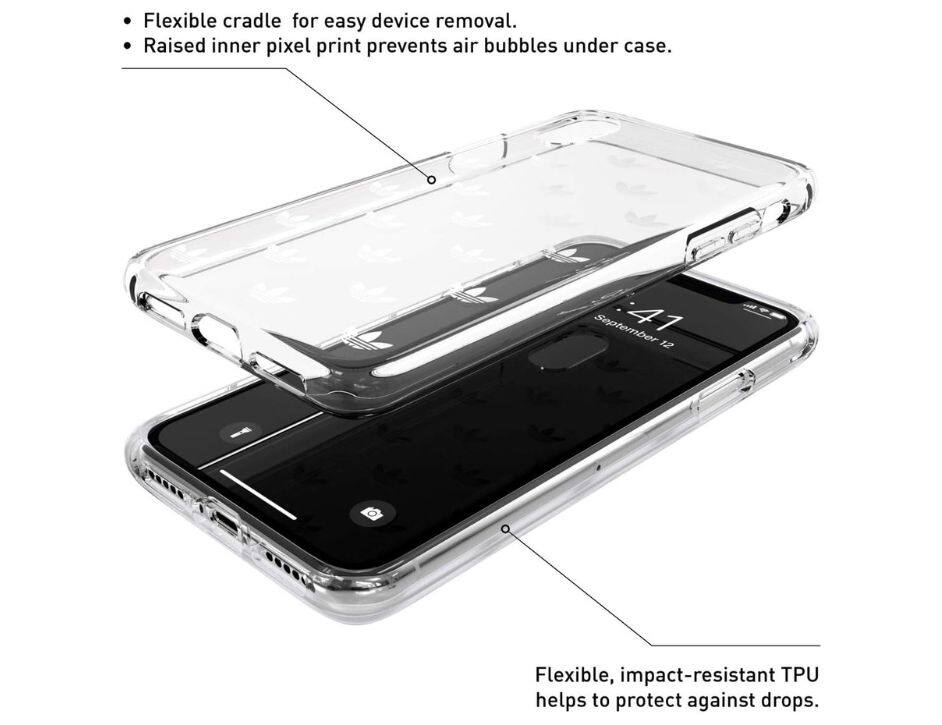 - Flexible cradle for easy device removal.
- Raised inner pixel print prevents air bubbles under case.

Flexible, impact-resistant TPU helps to protect against drops.