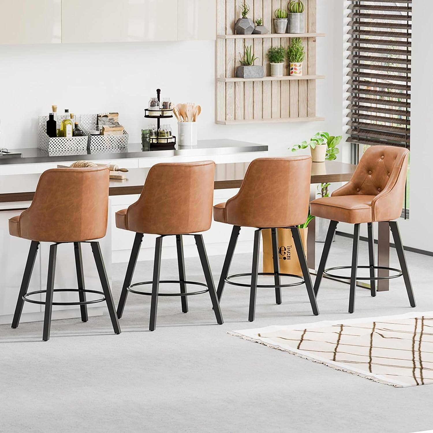 Alt View 6. Winado - 26" H Swivel Barstools Upholstered Counter Stool with Back Kitchen High Chairs Counter Height Bar Stools with Cushion - Brown Pu-Set of 4.
