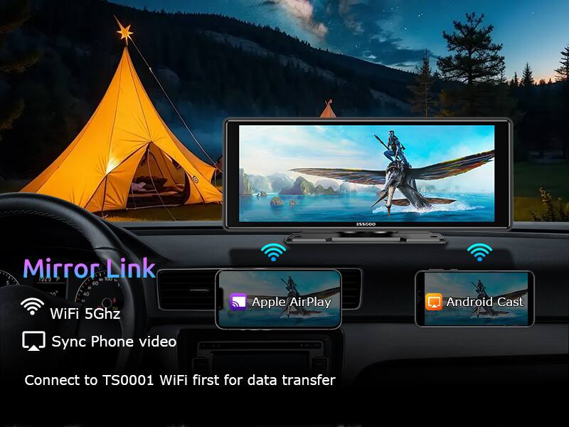 ESSGOO Mirror Link 325 P 100 5 60 4 - 40 N WiFi 5Ghz Apple AirPlay Android Cast Sync Phone video Connect to TS0001 WiFi first for data transfer